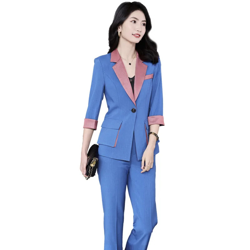 High End Professional Suit Office Women Blazer 2 Piece Set Fashion Big Pocket Female Jacket Casual Flared Trousers 250210
