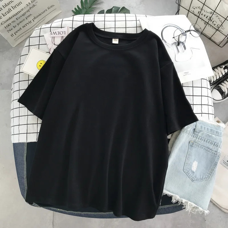 Basic T Shirt Women Summer Oversized Solid Tees 7 Color Casual Loose Tshirt Korean O Neck Female Tops 250217