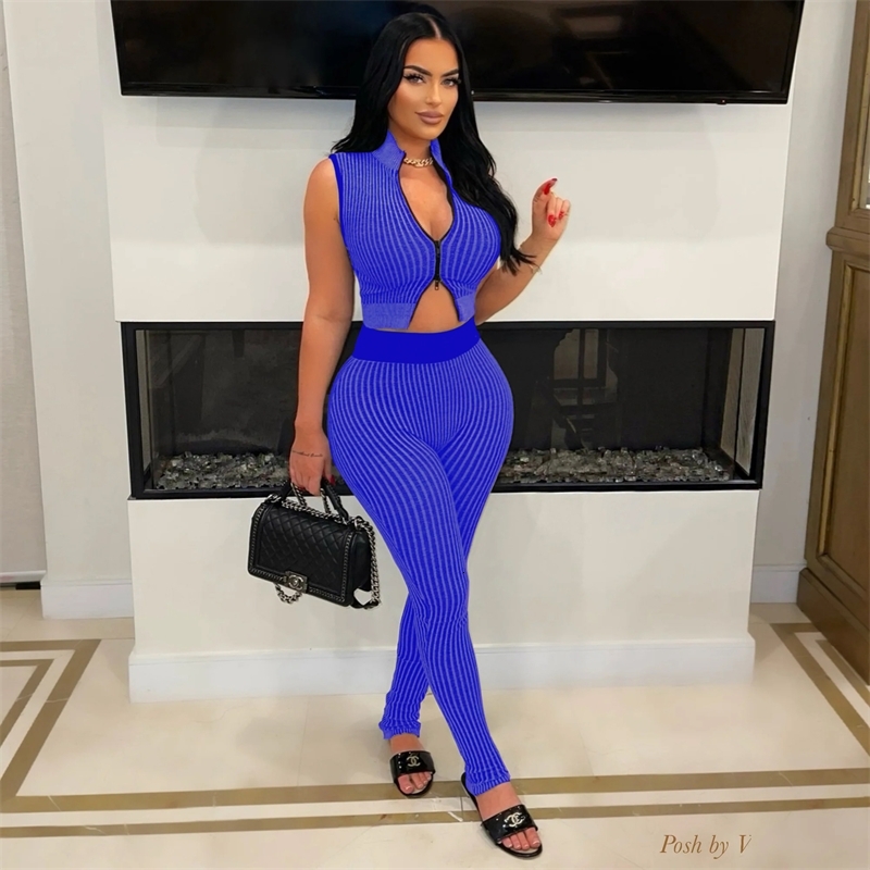 Womens Tracksuits Two Pieces Set 2025 New Fashion Casual Sexy Knitted Low Cut Exposed Navel High Waist Pants