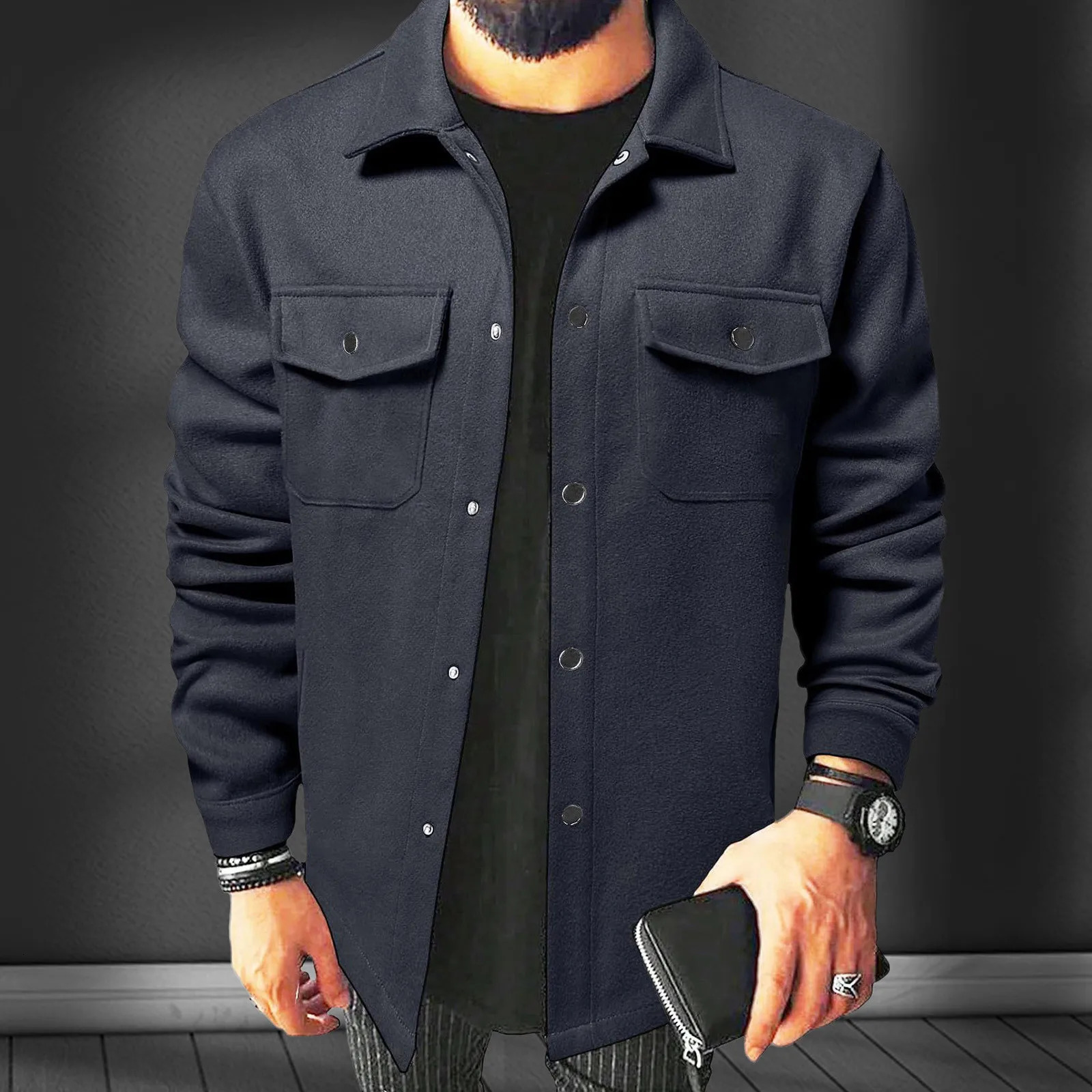 MenS Work Handsome Coat Classic Solid Color European Casual Shirt Jacket Streetwear Formale Hundred Matching Overcoat For Men 250214