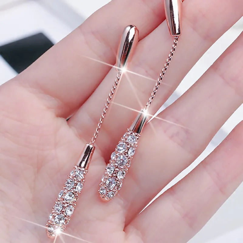 Style Earrings Female Fashion and Elegant Long DropShaped Alloy Jewelry Wedding Engagement Gift 250213
