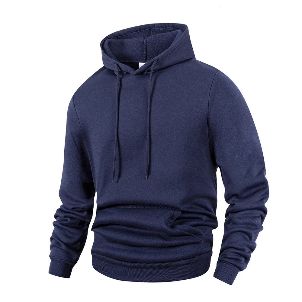 Mens Casual Thicken Hoodies Autumn Winter Long Sleeve Pullover Fashion Loose Solid Color Sweatshirt Spring Warm Outdoor Hoody 250214