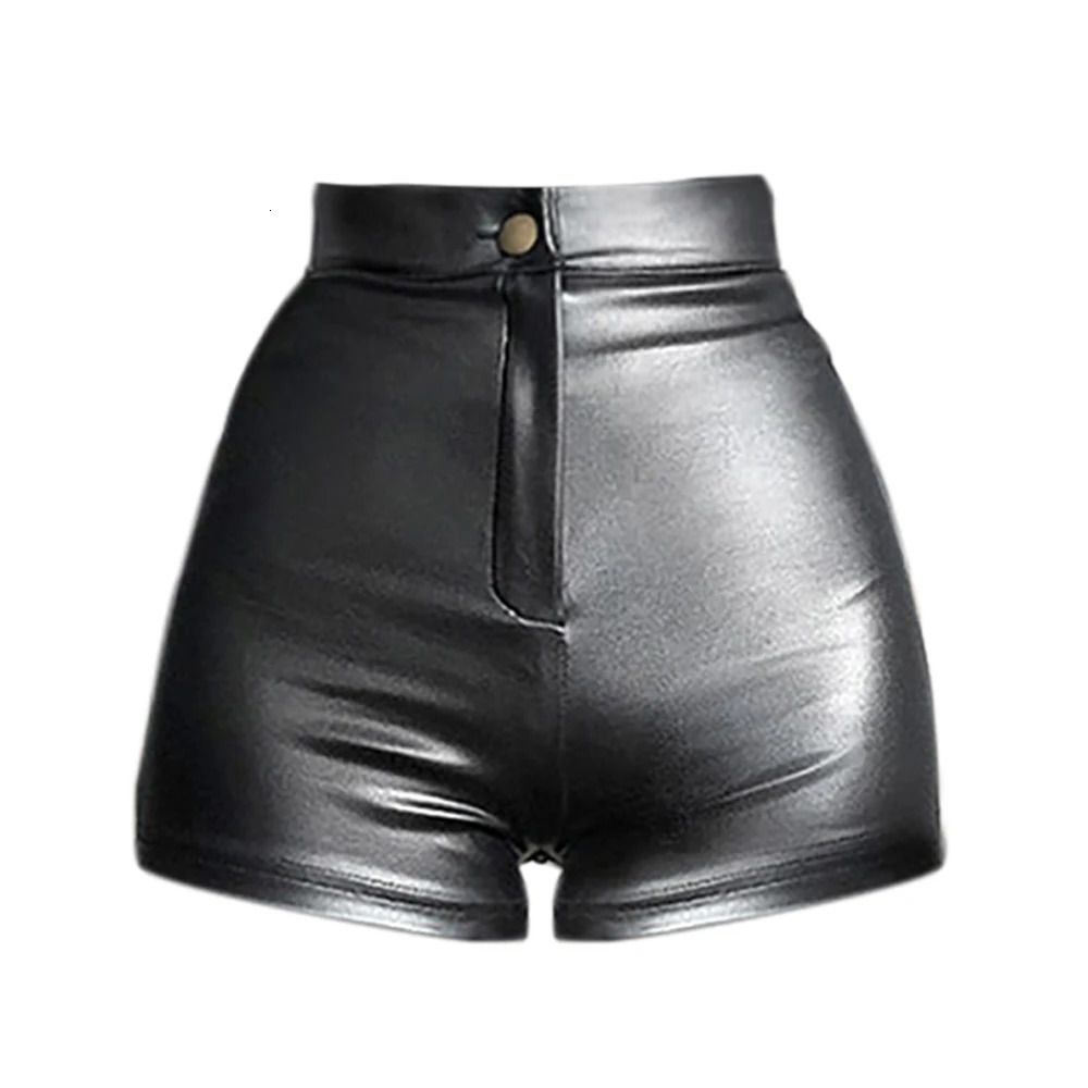 809 Sexy Summer and Autumn Stretch Plus Size Tight Black Faux Leather Shorts Casual Pants for Women 250213