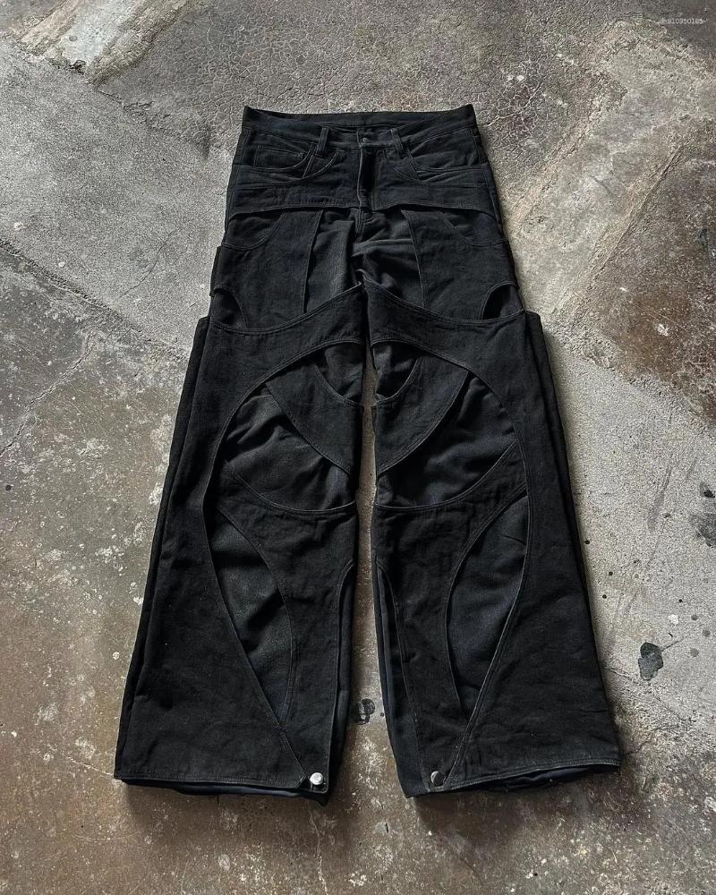 Men's Jeans 2025 Gothic Retro For Men Wide Leg Straight Black Y2k Baggy Harajuku Hip Hop High Waist Denim Pants Streetwear