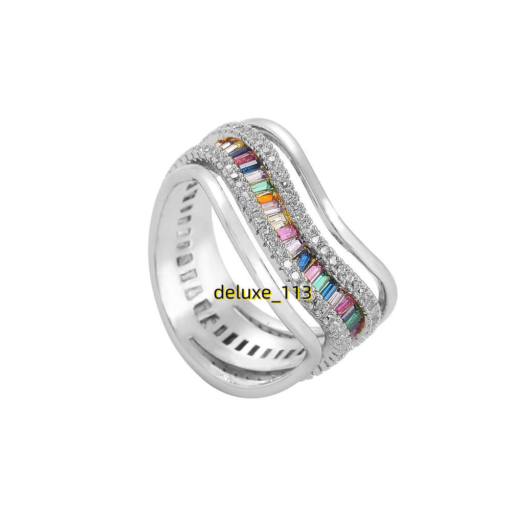 Colorful Ladder Moissanite Irregular Personalized Trendy Ring Men's Hip Hop Accessories