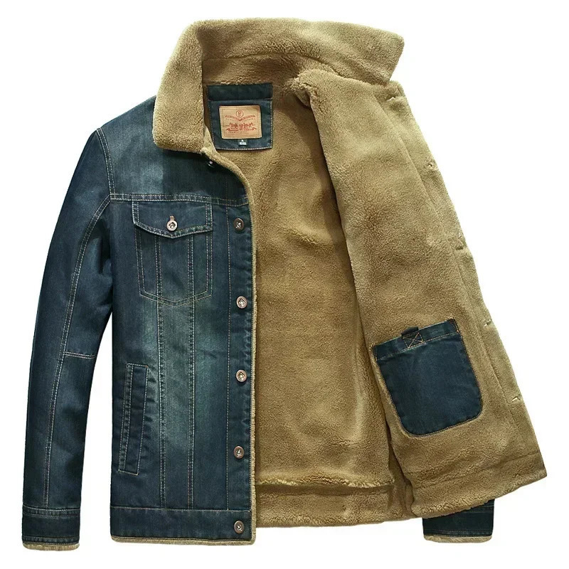 Winter Mens Denim Jacket Highquality Wool Thick Thermal Coat Multi Pocket Large Size Loose Casual Plush Bomber L7XL 250212