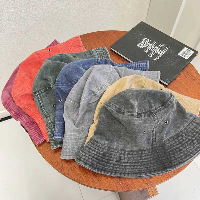 Washed Denim Bucket Hat Women Fishermans Hat Bucket Hat Unisex Bob Caps Hip Hop Hats Men Panama Windproof Bucket Hat Outdoor W250217