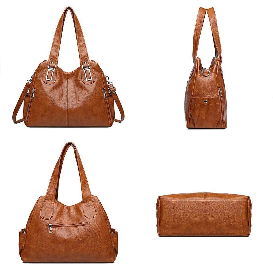 Solid Color Shoulder For Women 2025 High-Quality Soft Leather Casual Tote Bag Ladies Vintage Crossbody Messenger Handbag Sac