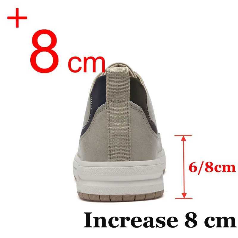 Leather Heightening Shoes for Men Insole 6cm 8cm H Casual Lift Height Shoes Man New Men Sneakers Elevator Shoes Cfortable Z250217