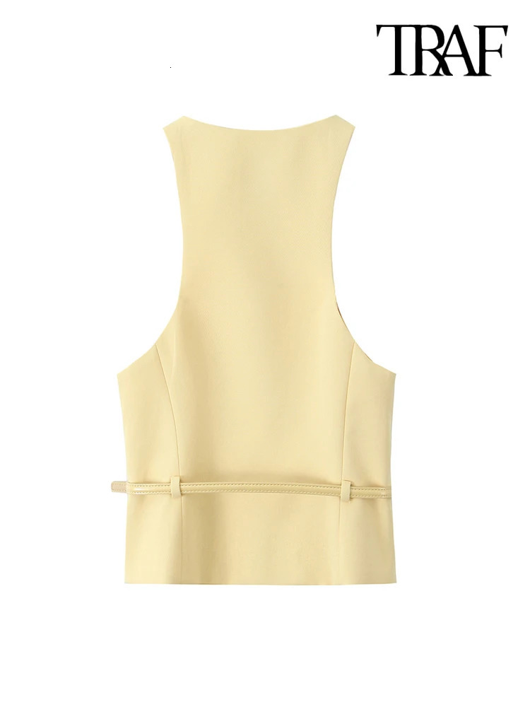 TRAF Women Fashion With Belt Front Button Tank Tops And High Waist Side Zipper Midi Skirts Female Two Piece Sets Mujer 250214