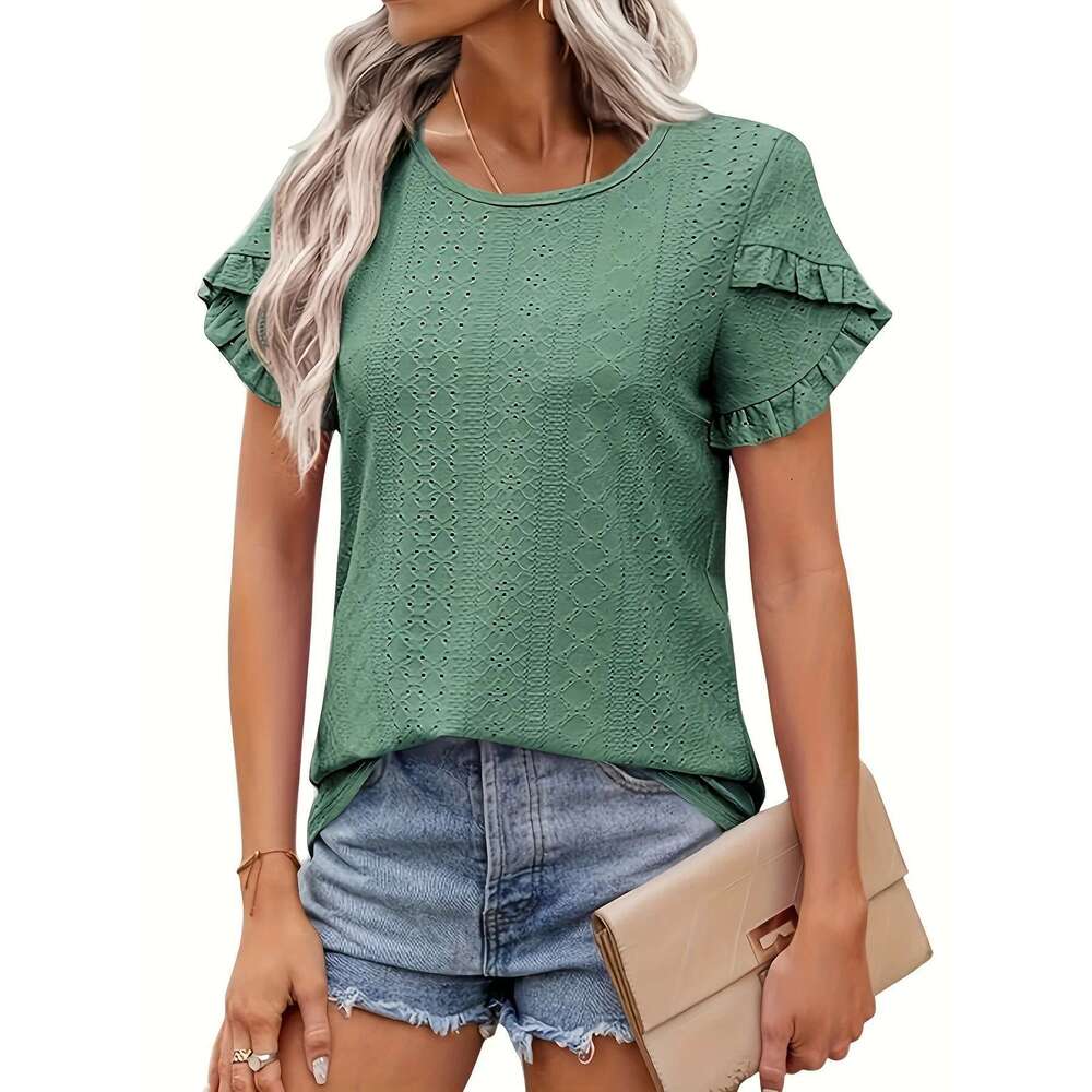 Women's Large Casual Knitted T-Shirt Loose Fit Long Sleeve Comfortable Breathable Regular Length Top In Soft Cotton Blend