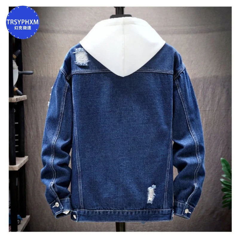 TRSYPHXM Autumn light blue denim lapel jacket for men teenagers casual versatile top mens clothing 250212
