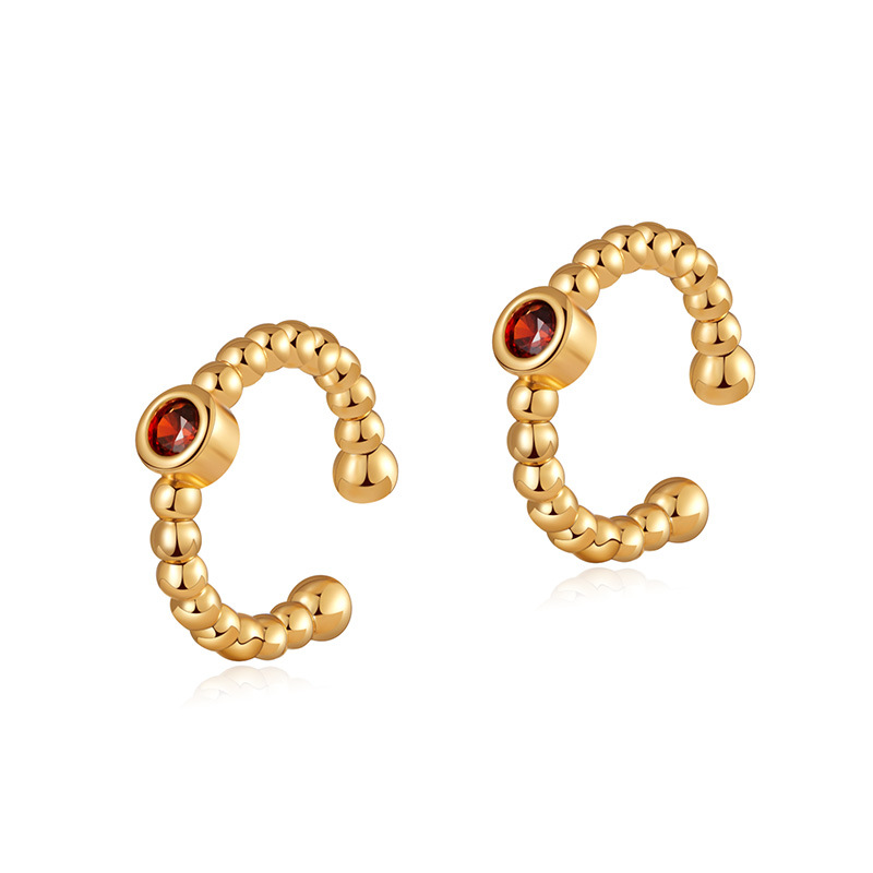 Versatile and simple C-shaped plain circle temperament ear clip set with green zircon exquisite and compact INS ear bone clip without ear hole