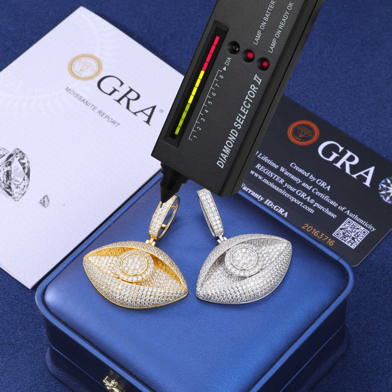 Fashionable Men Women Hip Hop Jewelry 925 Sterling Silver Micro VVS Moissanite Diamond Iced Out Evil Eye Pendant chain