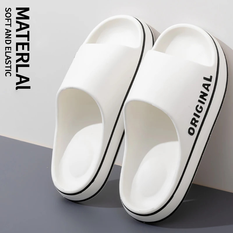 Feslishoet Women Letter Slippers Beach Slides Solid Color Mens Thick Sole Indoor Bathroom Anti Slip Shoes Summer Couple Sandals 250213