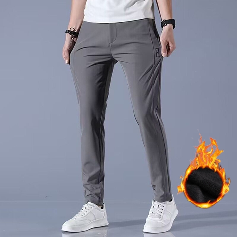 Winter velvet Casual Pants Men Thick Business Stretch Slim Elastic Waist Jogger Outdoors Korean Classic Fleece Trousers Male w250113