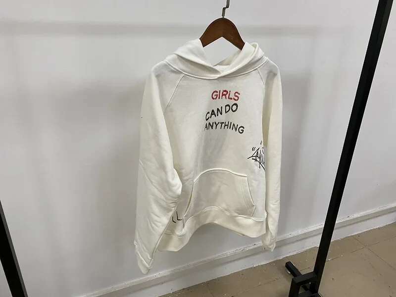 Graphic print hoodie white cotton Hoodies Women Autumn Winter classic hood long sleeve front pouch pocket Sweatshirts women