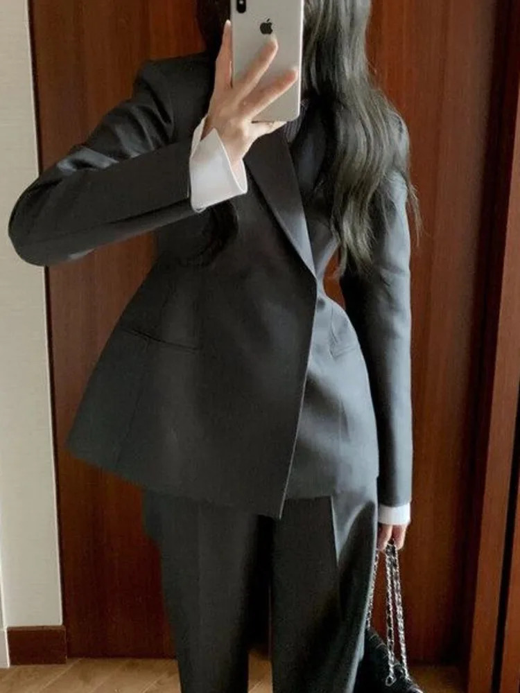 BJTZ The Womens Suit Brings A High-end Feel Wearing A Professional Little Gray Suit Jacket Wide-leg Pants Two Pieces 250210