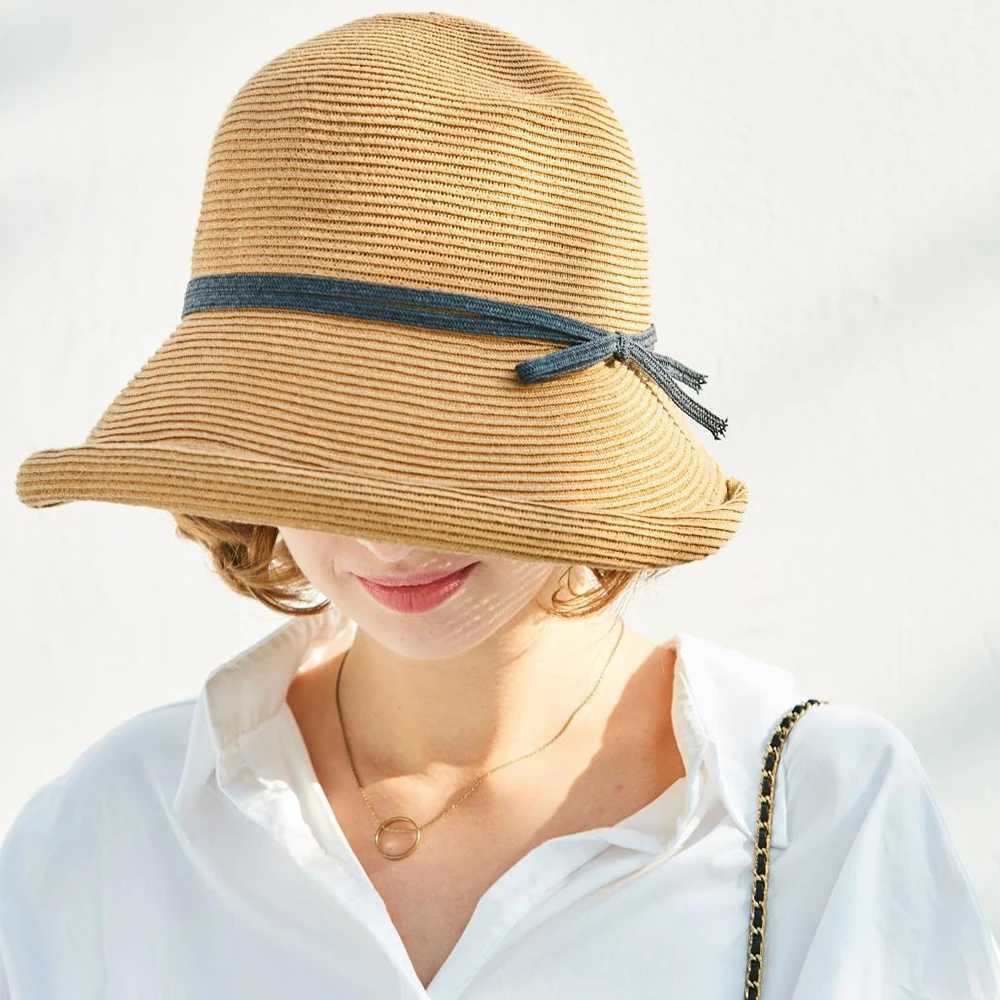 FS 2023 French Womens Straw Hat Victoria Sun Hat Chin with Foldable Summer Accessories Bucket Hat Fedoras Beach W250217