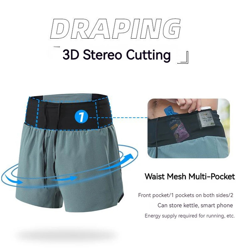 Marathon Running Shorts Men 2 In 1 Quick Dry Workout Training Fitness Jogging MultiPocket Man Gym Sport with Waist Pouch 250217
