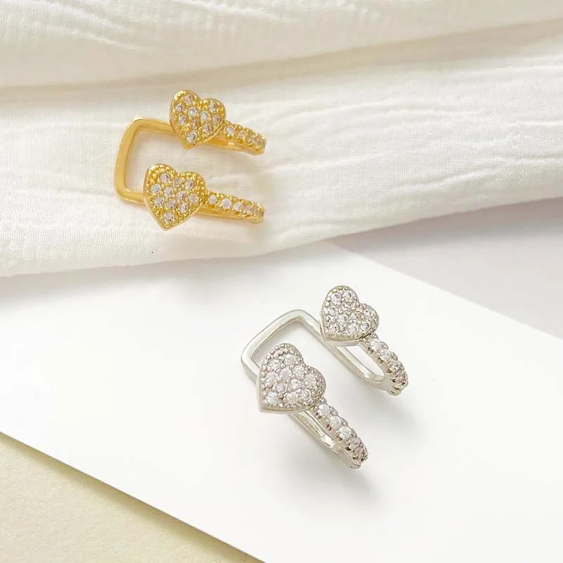 Korean Fashion Crystal Heart Ear Clip Earrings For Women Jewelry Cuffs Without Hole Single Double Layer 250213