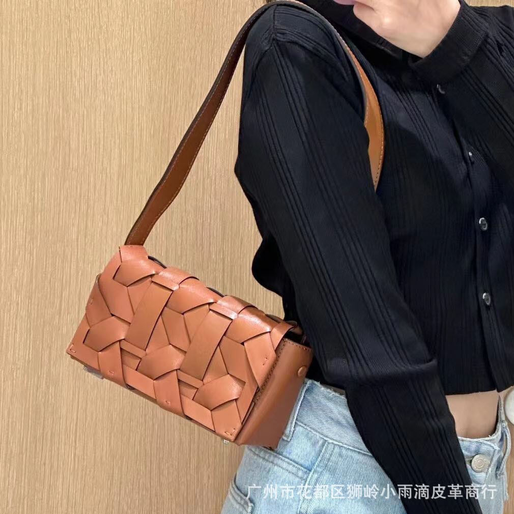 Bag Ditana New Chinese Style Woven High-End Single Shoulder Crossbody Small Square Armpit Bag, Genuine Leather Bag For Women