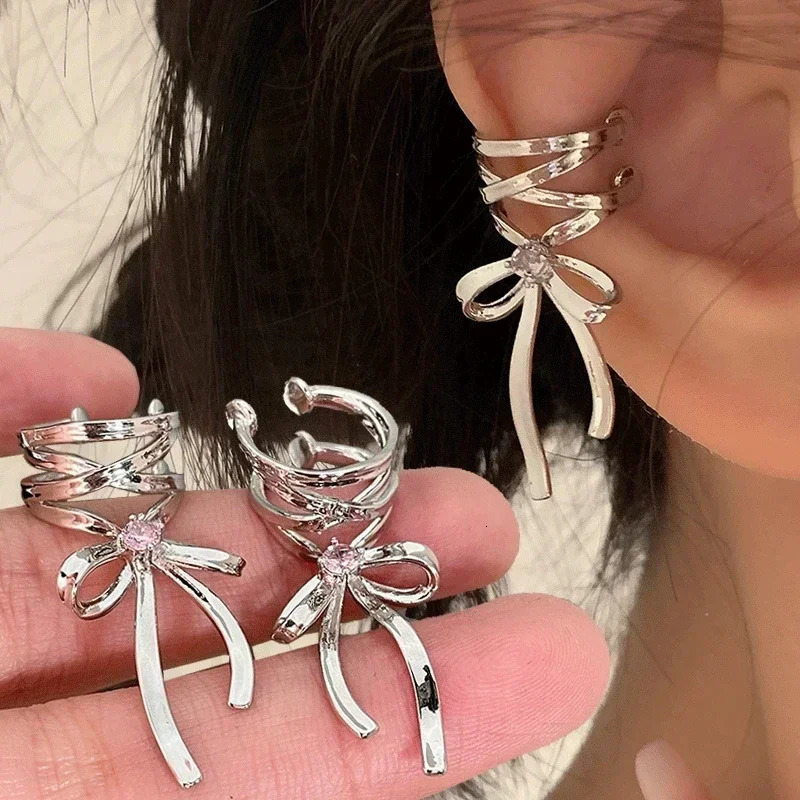 Pink Butterfly Ear Cuff Earrings For Women Girls Fashion Bowknot No Piercing Clips Earring Ballet Clip On Jewelry 250213