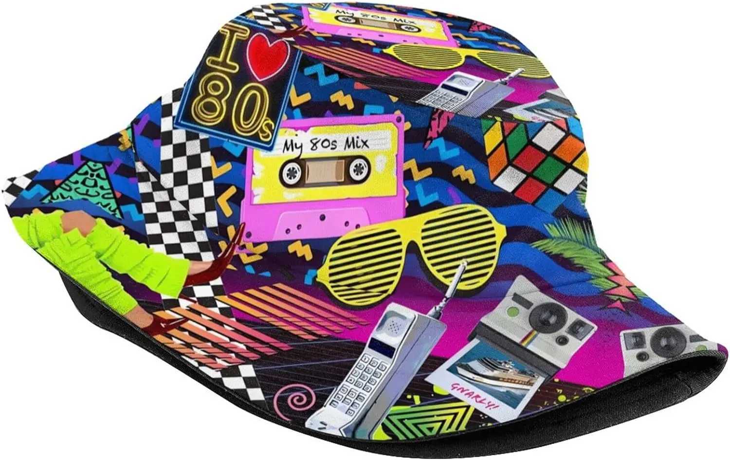 Retro Bucket Hat 80s 90s Icons Summer Unisex Geometric Print Travel Beach Fisherman Hat dsrge W250217