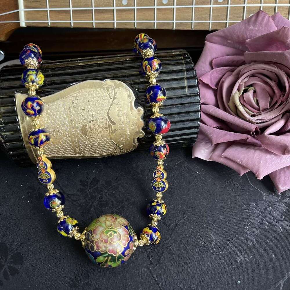 Minan Vintage Glass Enamel Colored Ball Butterfly Cloisonn e Fashion Versatile Necklace