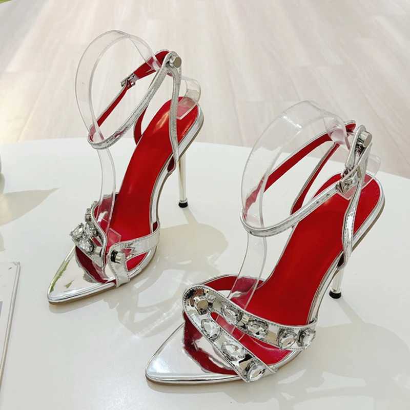 Like Summer Fi Gem Narrow Band Wens Metal Thih High H Sandals Sexy Pointed Open Toe Party Dress Shoes Size 41 Y250211