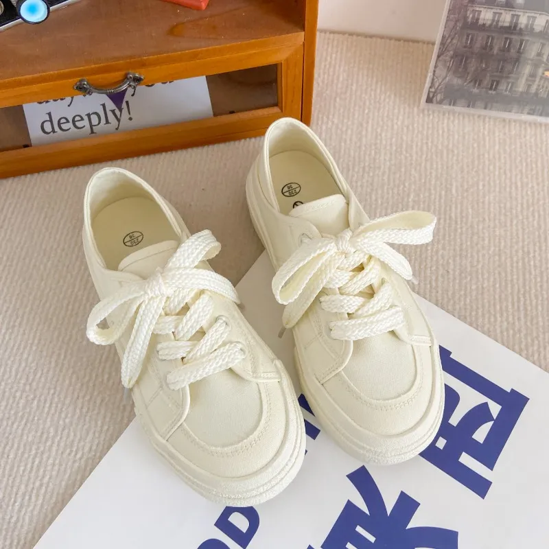 Spring and Summer New Two Wear Canvas Women All Match Thick Bottom Sneakers Casual Lace Up Tennis Walking Vulcanize Shoes zhanyishengli