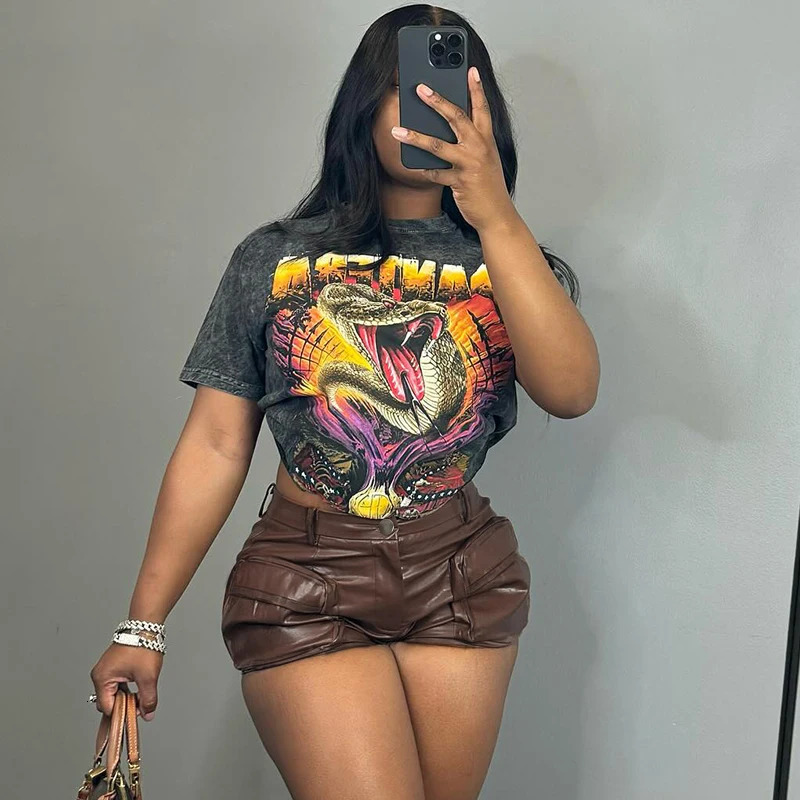 CUTENOVA Autumn Pu Leather High Waist Shorts Zipper Tight Sexy Pants Large Pocket Ultra Short Cargo Wear 250213
