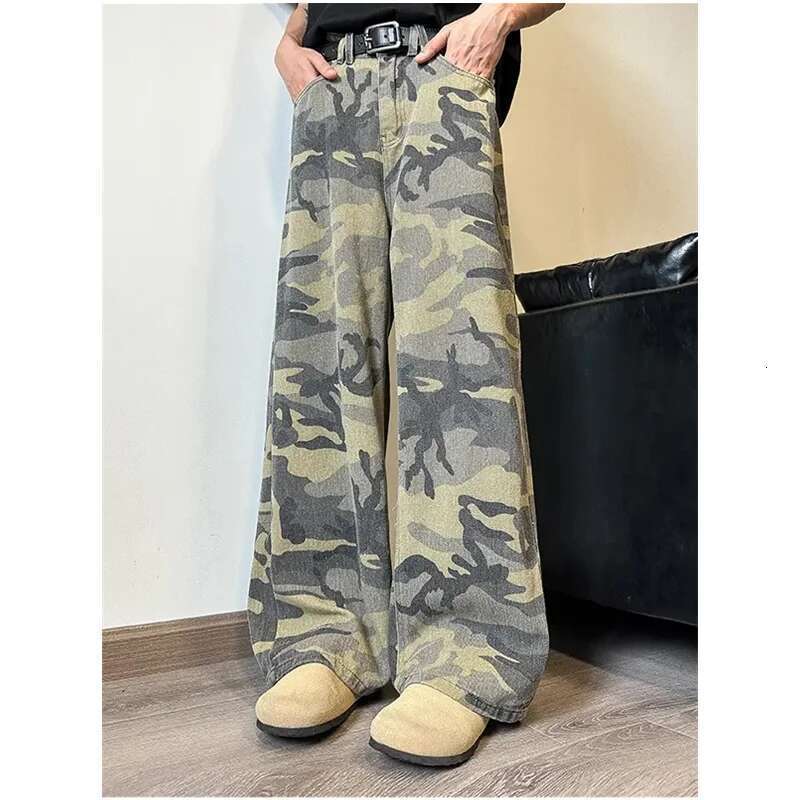 Camouflage Women Hip Hop Vintage High Waisted Jeans Straight Streetwear Casual Loose Large Size Wide Leg Denim Pants