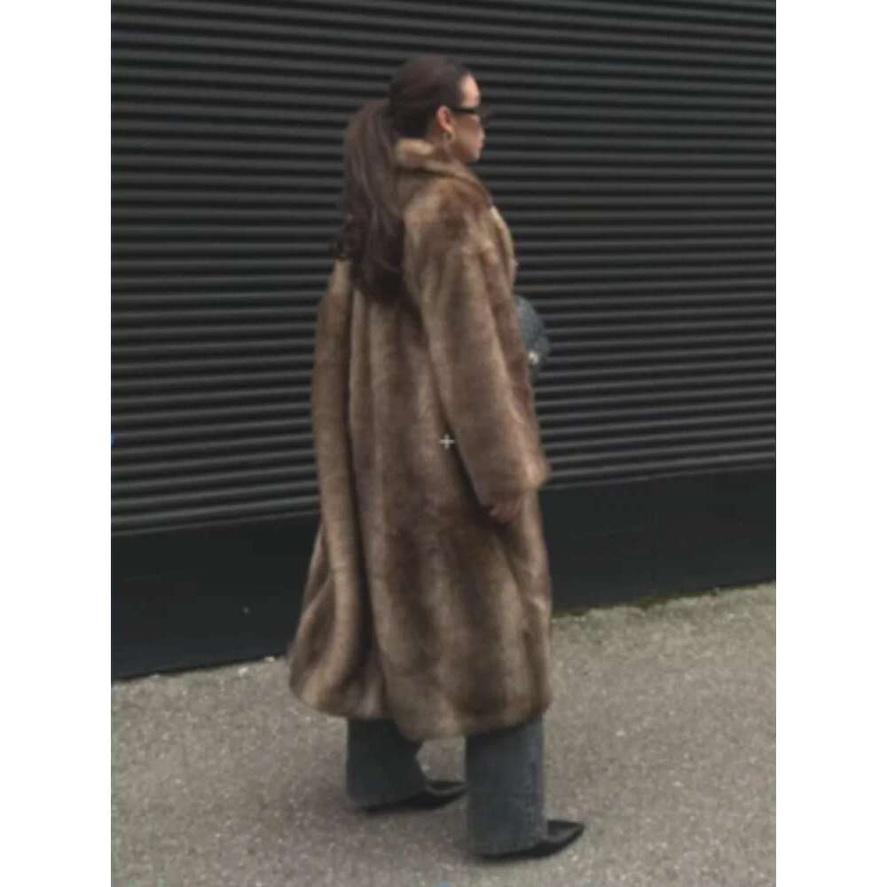 Women's Soft Thicken Warm Hairy Faux Fox Fur Coat Fashion Oversized Brown Long Sleeve Fluffy Jacket 2024 Lady Streetwear