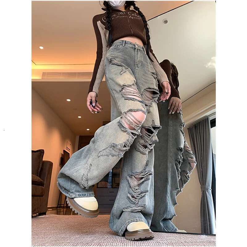 Blue High Waist Women Jeans Hip-Hop Style Fashion Vintage Streetwear Y2k Wide Leg Jean 2024 Female Trouser Baggy Denim Pants