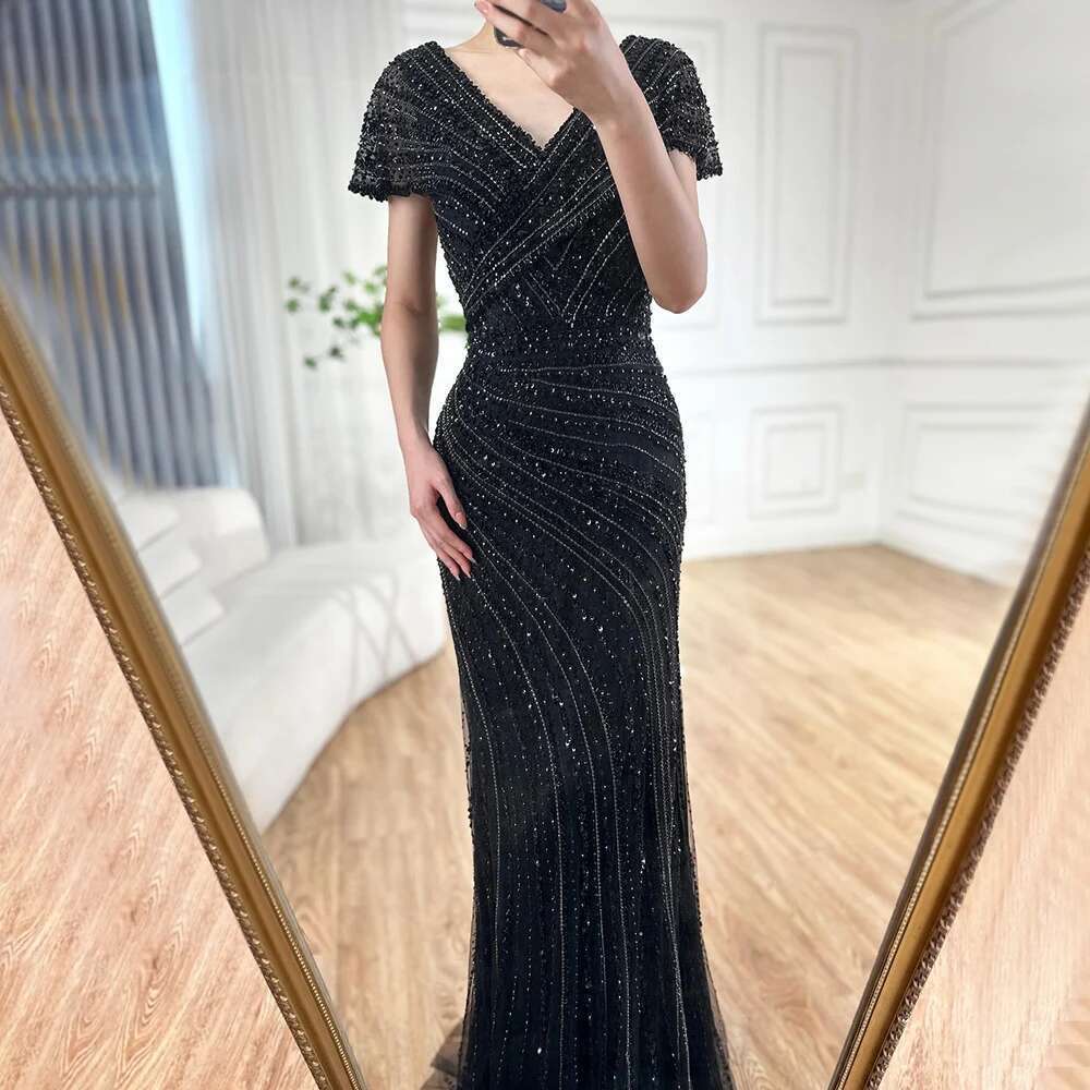 Nude Sier Mermaid Evening Gowns Customize Dubai Beading Sparkle Sleeveless Sexy Formal Dress BLA