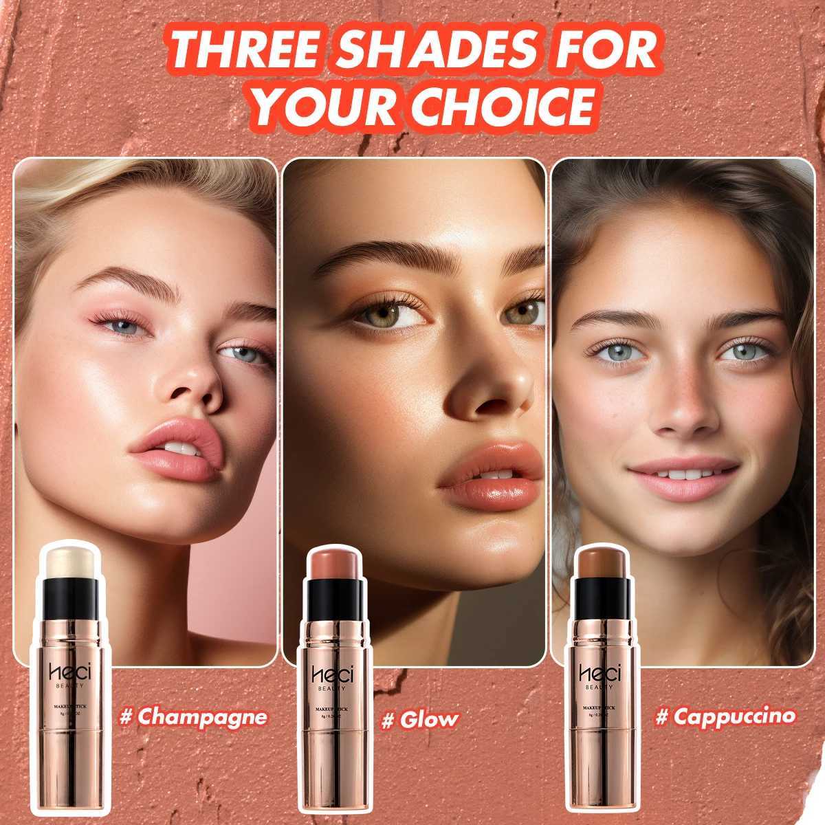 3-in-1 B Contour Highlighter Makeup Stick with Brush Waterproof Sweat-proof Matte Shimmer Non-Greasy Creamy MakeupW250217