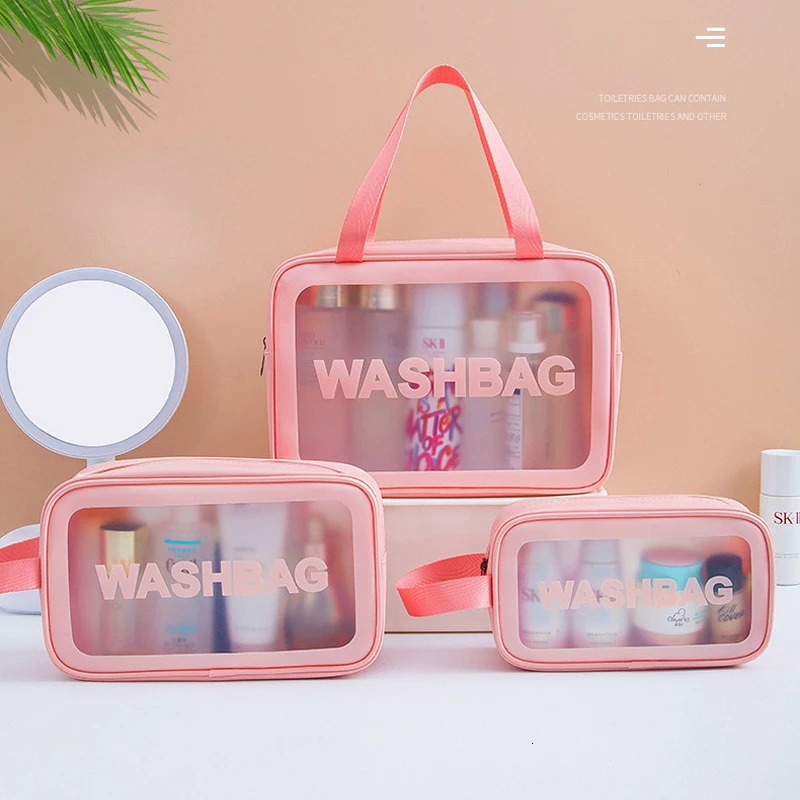 Waterproof Cosmetic Bag Portable Large Capacity Transparent Wash Travel PVC Scrub Cosmetics Storage PU Swimming 250213