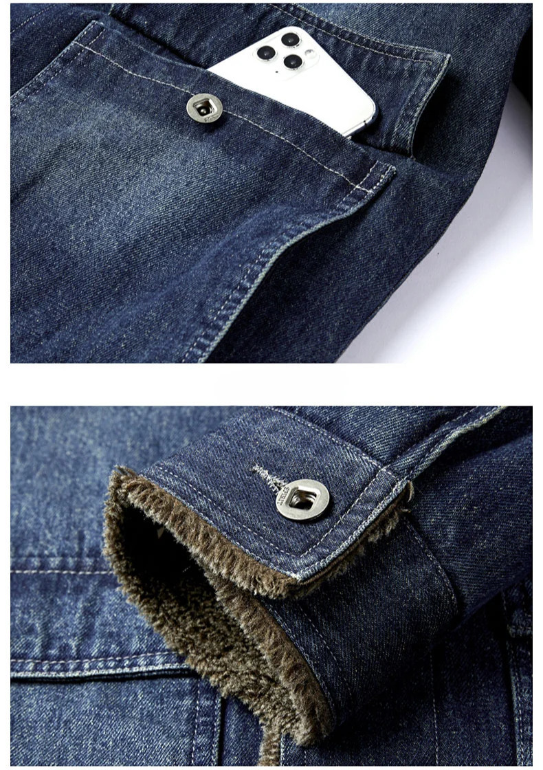 Padded Denim jacket mens 2024 winter item cashmere thick casual loose retro outdoor travel lapel top warm 250212