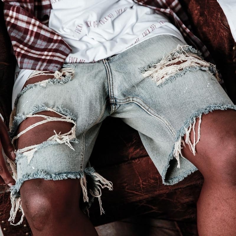 Spring Summer Fashion Denim Shorts Men Vintage Hollow Out Ripped n Straight Jean Short Pant for Streetwear Trend w250113