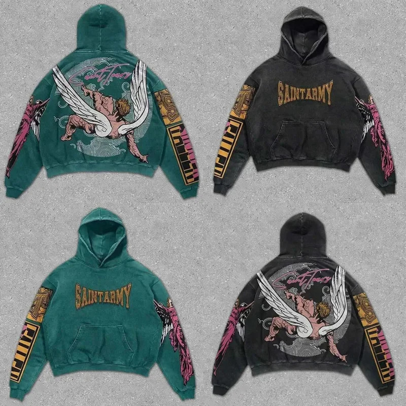 Angeling 3D Printed Hoodie Men Autumn Winter America Retro Y2K Printed Punk Trend Thin Fit Pullover Women Hoodie Couple 250120
