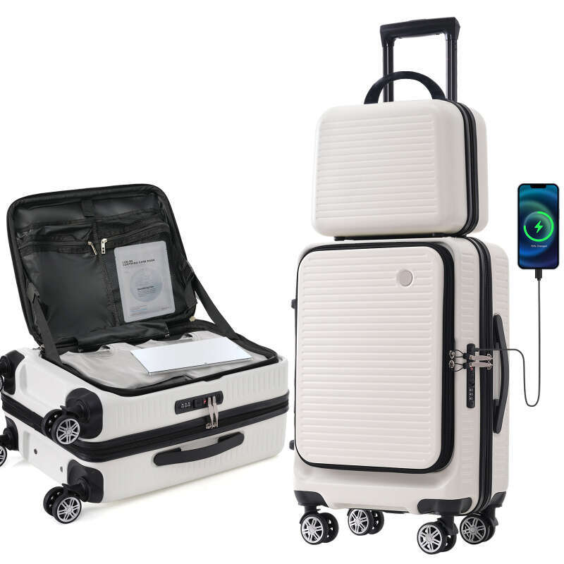Open Lage Lightweight Suitcase with Front Pocket and USB Port, 1 Portable Carrying Case