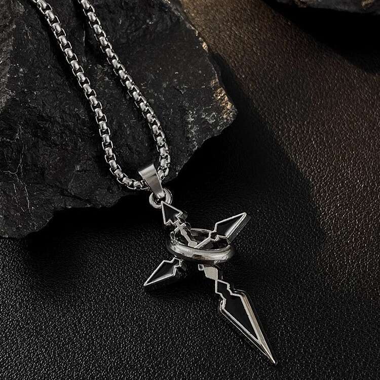 Black cross titanium steel necklace, men's fashion sweater chain, niche high-end accessories, popular accessories for women in Yiwu