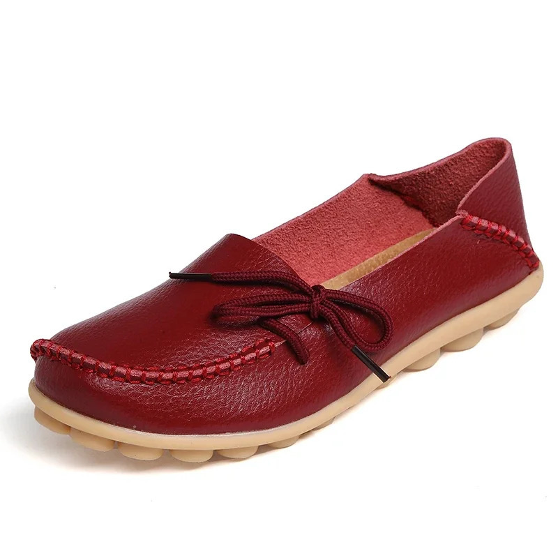 Moccasins Women Flats Autumn Woman Loafers Genuine Leather Female Shoes Slip on Ballet Bowtie Womens Shoes Big Size 250214