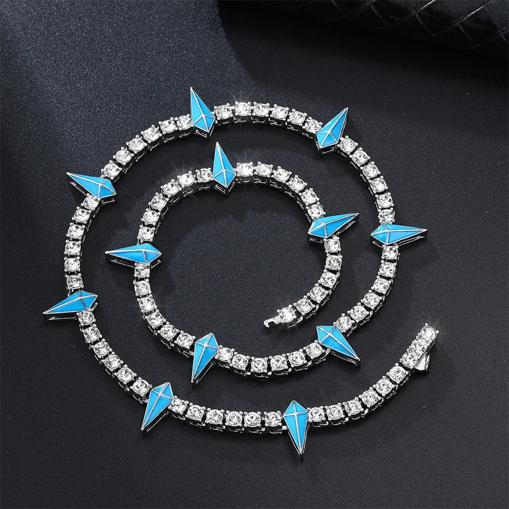 4MM Tennis Chain Dropwater Shape Iced Out Colorful Rhinestones Bling Rapper Necklaces For Men Women Choker Jewelry 250213