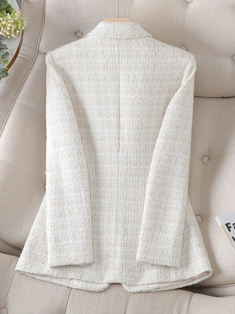 Long sleeved autumn womens jacket womens pink beige plain weave womens casual jacket 250210