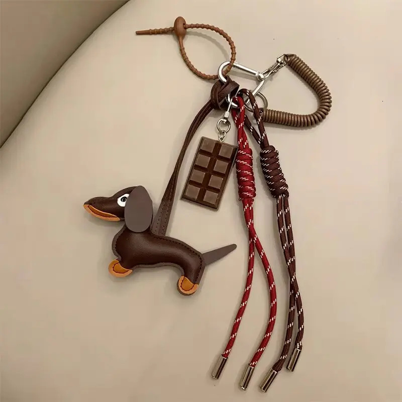 Vintage Braided Rope Bag Pendant High-grade Creative Keychain Pendant Maillard Color Cute Sausage Dog Bag Accessories 250214