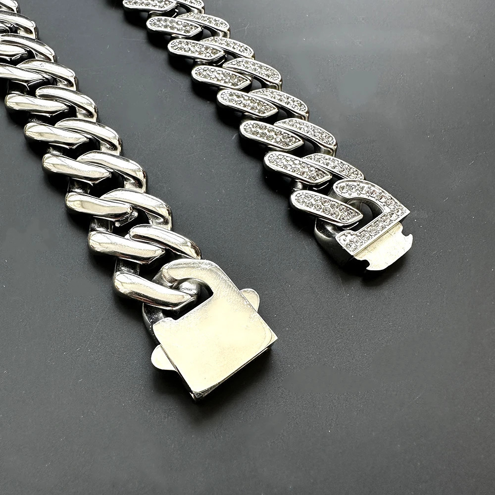 19mm high-quality 316L stainless steel Cuban chain necklace suitable for men and women full gloss zircon Gothic hip-hop jewelry free delivery 250213