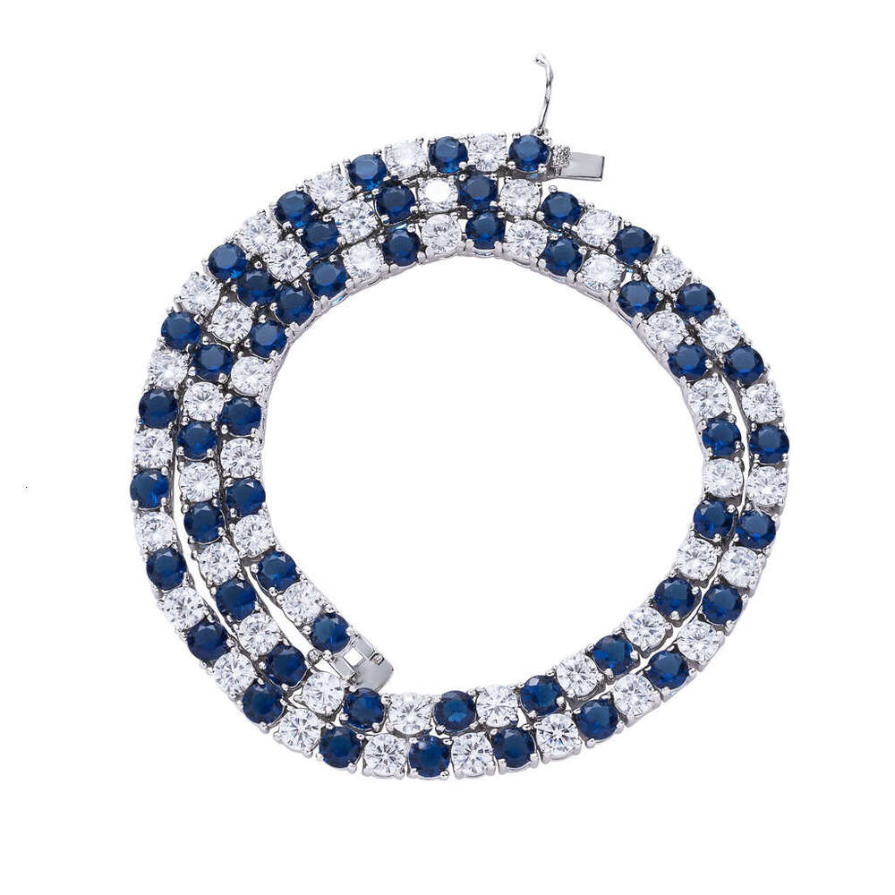Men's Hip Hop 5mm Chain Tennis Chainlan Blue White Colored Zircon Necklace