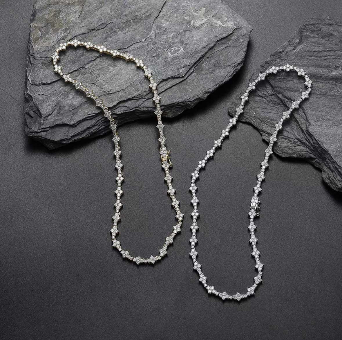 Hip Hop Jewelry New Single Row Tennis Chain Iced Out Full Flower Zircon Crystal Necklace Bracelet for Men Women